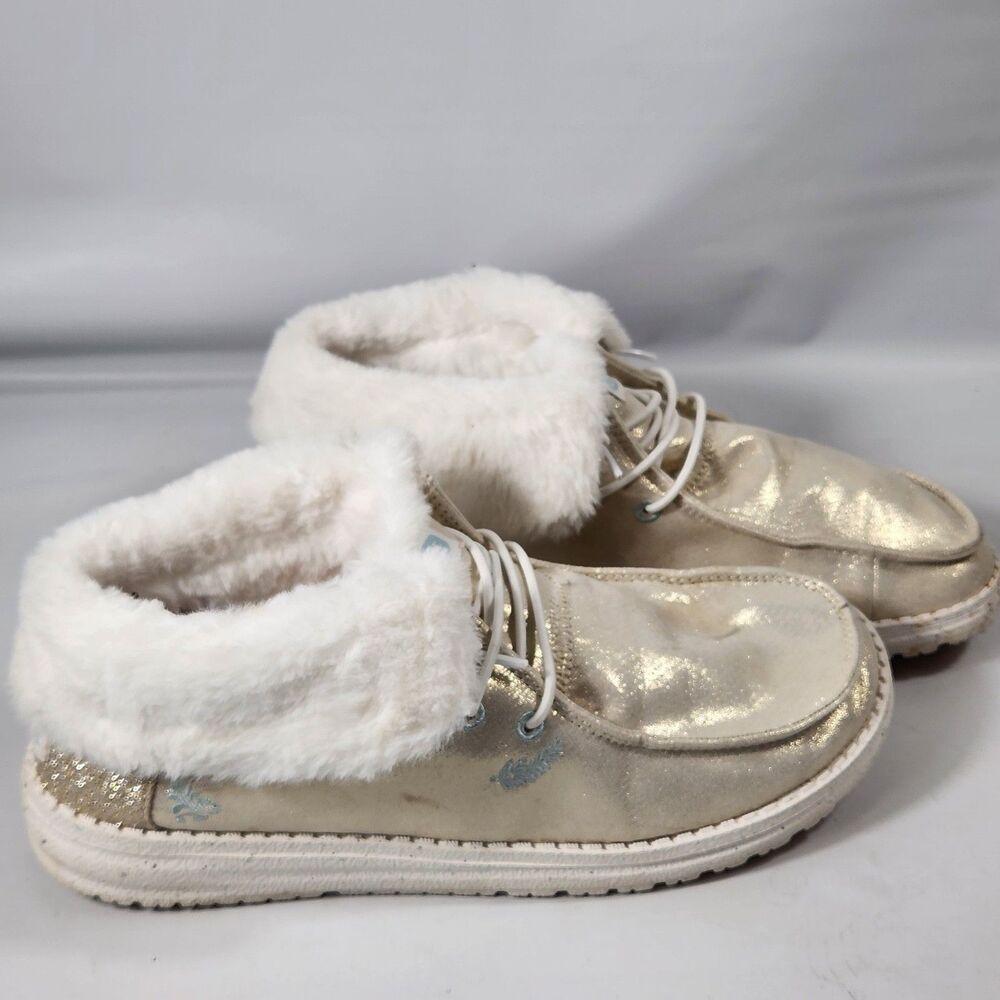 Hey Dude Wendy Fold Metallic Womens Size 8W Gold Casual Classic Lace Up Boots